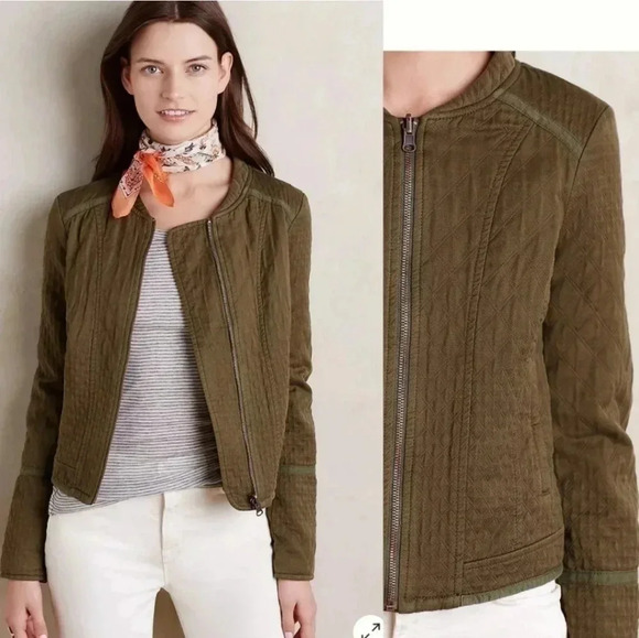 Anthropologie Hei Hei Olive Green Quilted Equestrian Utility Riding Jacket(M) - Picture 1 of 11